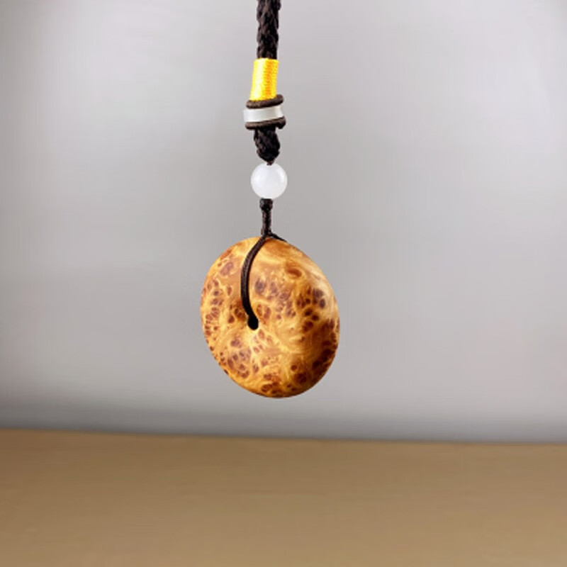 崖柏老料满瘤木质平安扣时尚中国风男女情侣款项链毛衣链吊坠 厚款