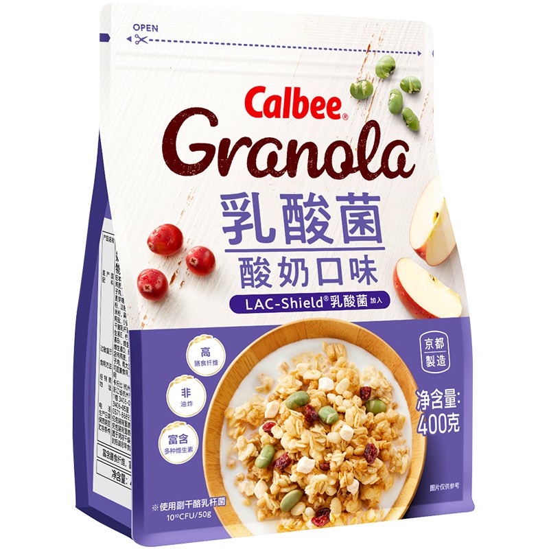卡乐比Calbee 日本进口水果麦片 冲饮谷物 乳酸菌酸奶味即食燕麦片400g