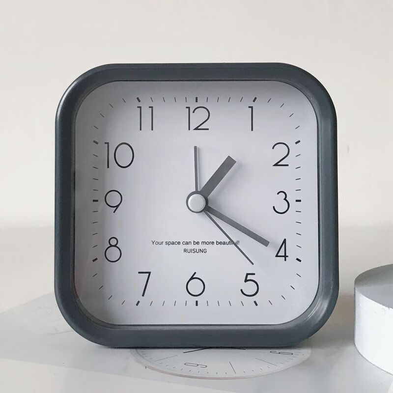 简约方形闹钟床头迷你台式闹表学生寝室桌面彩色时钟 极简方形灰色