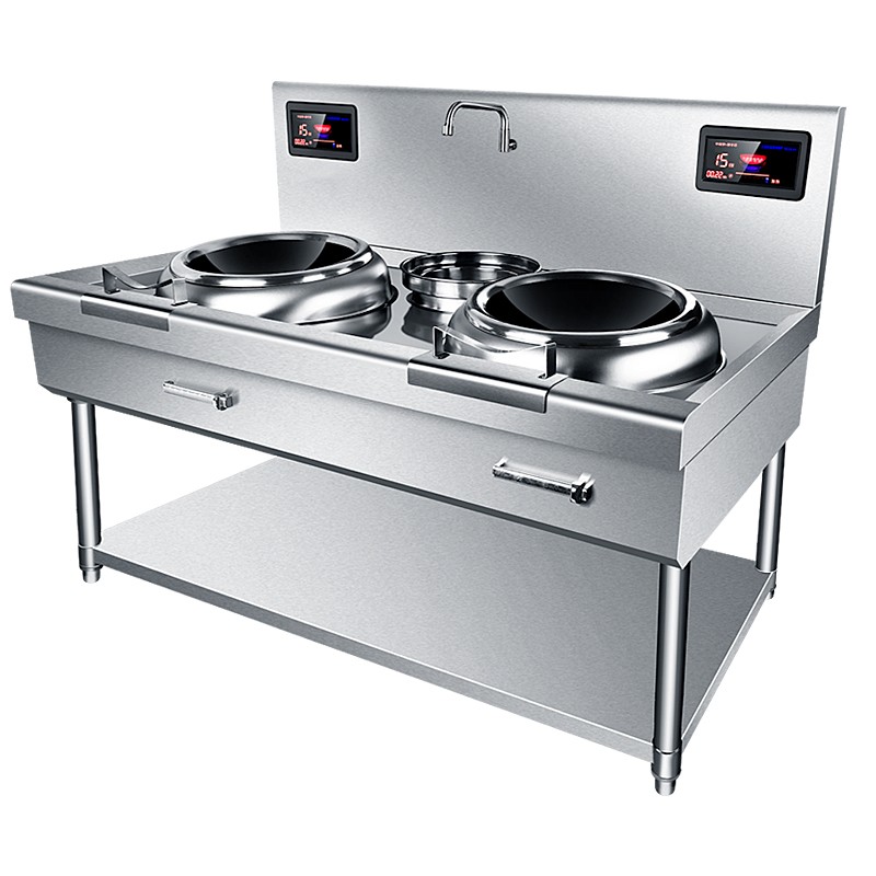 大功率电炒灶15kw双头商用电磁炉凹面爆炒电炉厨房设备12kw双炒炉青鲨