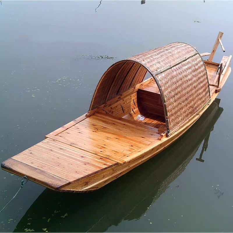 仿古乌篷船户外实木木船下水观光餐饮装饰景观摄影道具单蓬渔船 1米