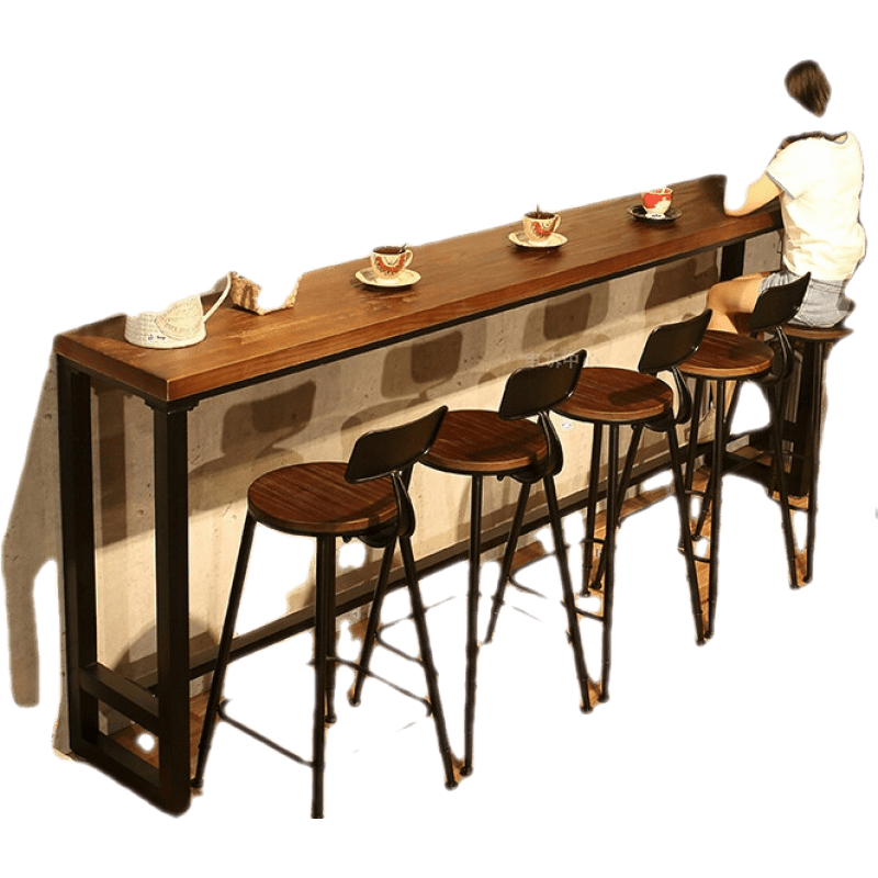 吧台桌 北欧实木吧台桌家用阳台靠墙窄桌子长条桌奶茶店酒吧高脚桌椅商用 长120×宽40×高105(板厚5CM)