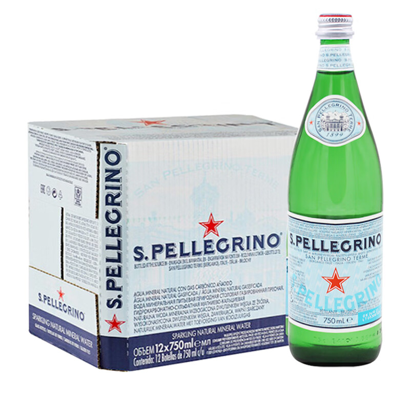 pellecrino) 充气天然矿泉水玻璃瓶 意大利原装进口含气饮用天然水