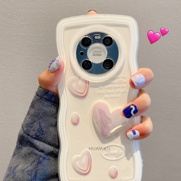 百鸣威适用华为mate40pro手机壳自制立体镭射爱心mate50pro波浪纹 大
