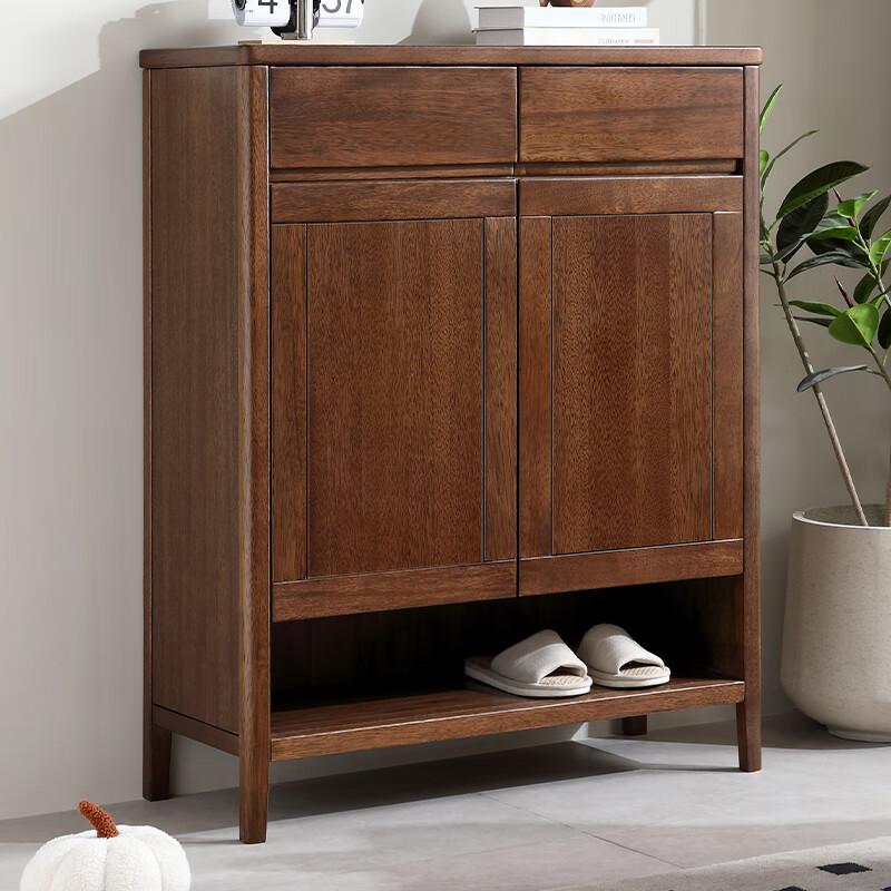 菲乐熊胡桃木鞋柜家用入户实木玄关柜小户型现代简约收纳柜储物柜多层 实木鞋柜 【870*366*1097】