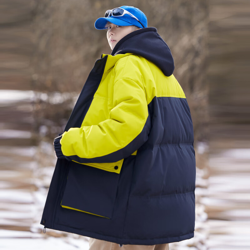 雪中飞帅气羽绒服外套休闲立领短款男士羽绒服百搭时尚休闲 黑黄 M 170/88A