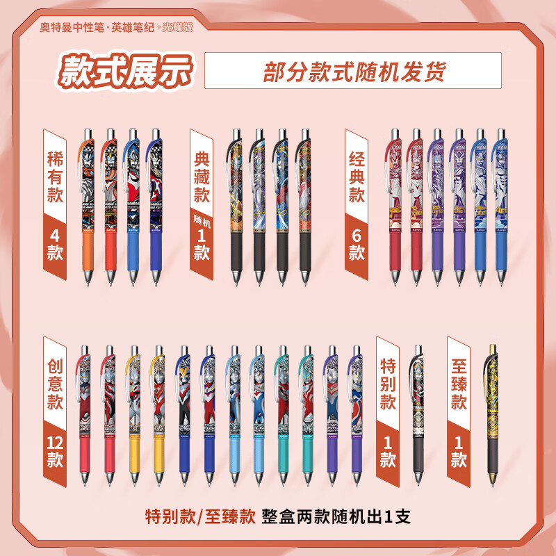 卡游（Kayou）奥特曼中性笔光耀版第17弹小学生文具学习用品奥特英雄圆珠笔签字黑笔0.5mm 【第13弹】光耀版中性笔-整盒24只