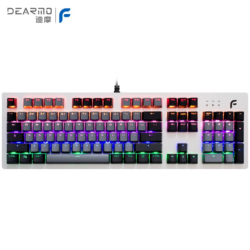 迪摩（DEARMO）F20机械键盘有线键盘游戏键盘104键混光+RGB键盘吃鸡键盘电脑键盘 太空银 茶轴