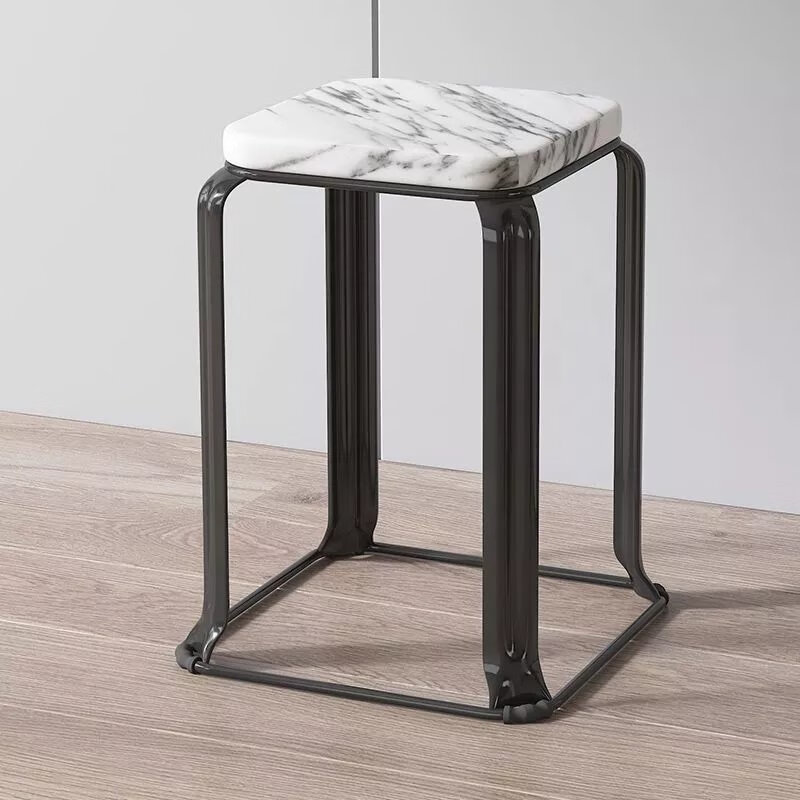 【精选】铁艺凳子家用现代简约方凳快餐凳加厚客厅凳子餐桌凳钢筋 白色理石纹 46cm 高款