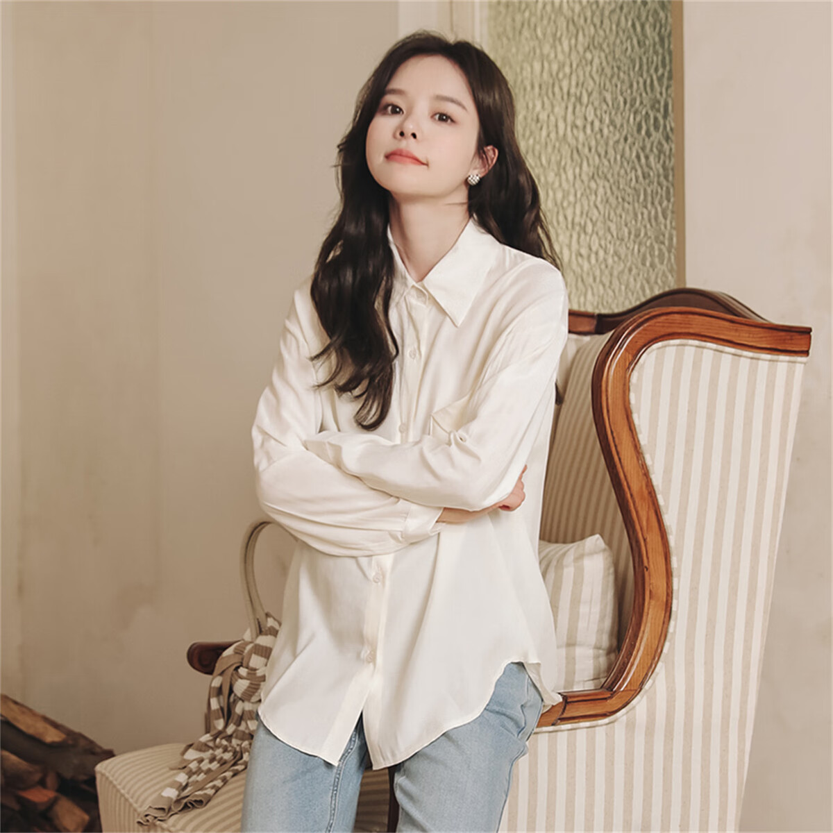 米度麗孕婦裝夏裝上衣孕婦襯衫夏季衫春秋襯衣 杏色-單襯衫 均碼