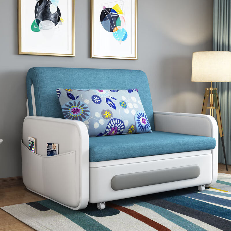 三世桃源沙发床可折叠坐卧两用多功能沙发二用小户型单人客厅沙发床可拆洗 白#米黄色 外宽0.88m护脊椰棕垫+储物