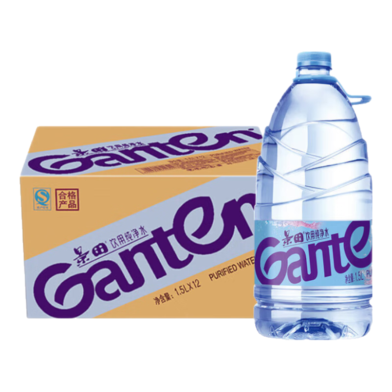 景田 饮用纯净水 1.5L*12瓶 箱装塑膜装混发 会议办公用水 家庭饮用水