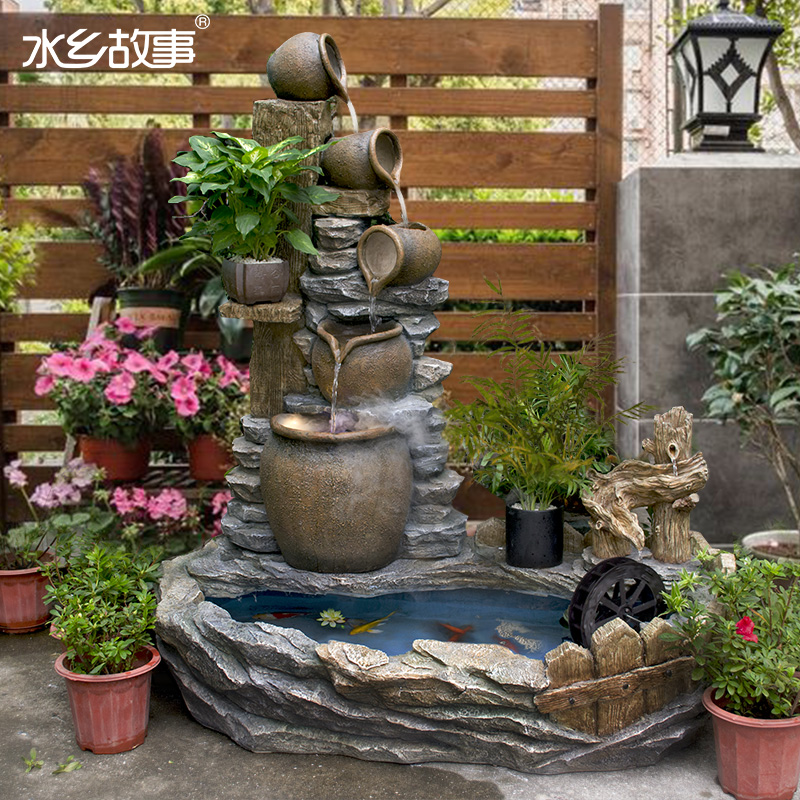 水乡故事 流水喷泉仿陶罐摆件花园庭院装饰景观假山造景鱼池落地摆设