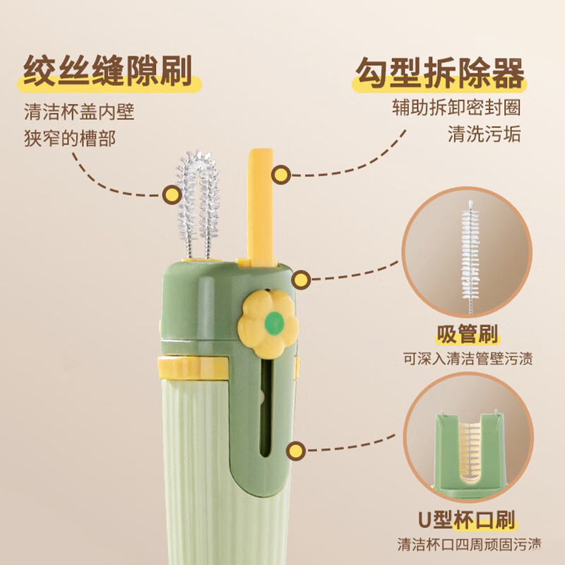 一本鱼多功能杯刷婴儿专用奶瓶清洗刷保温杯水杯清洗长柄刷家用海绵杯刷 五合一杯刷奶白【升级款】
