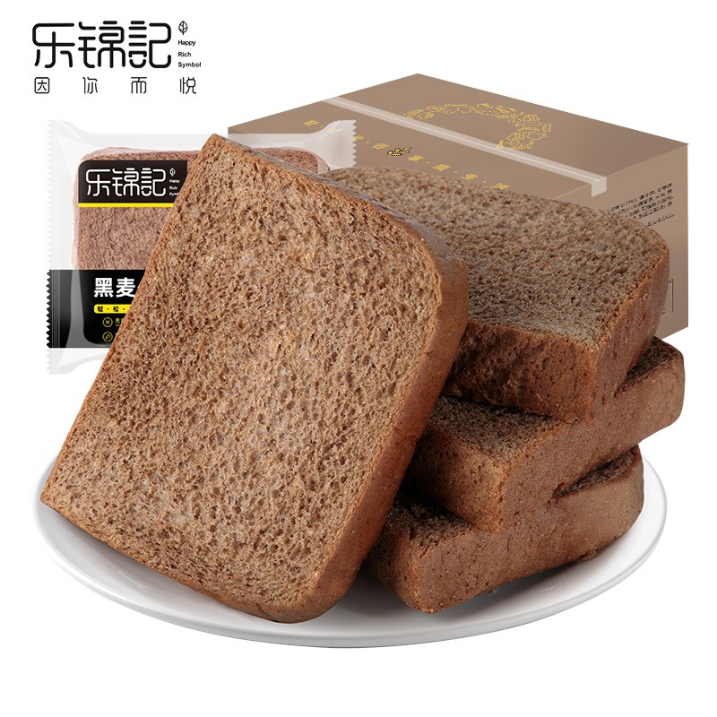 乐锦记黑麦代餐面包粗粮无蔗糖饱腹食品吐司面包700g/箱 原味700g