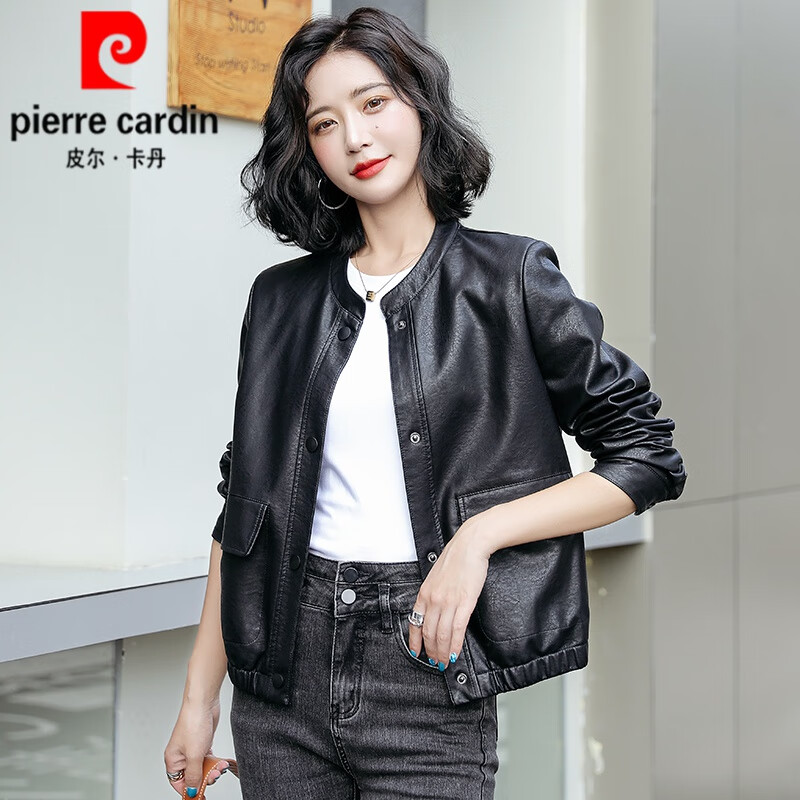 皮尔卡丹（pierre cardin）海宁皮衣女短款2023年新款春秋矮个子绵羊皮小皮衣夹克真皮外套潮 黑色 3XL 建议120-130斤属于什么档次？