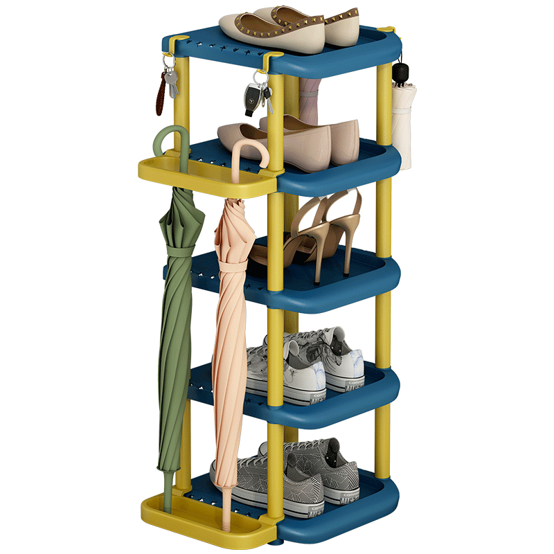 蜗家鞋架五层简易塑料鞋架家用客厅门口鞋架带伞架