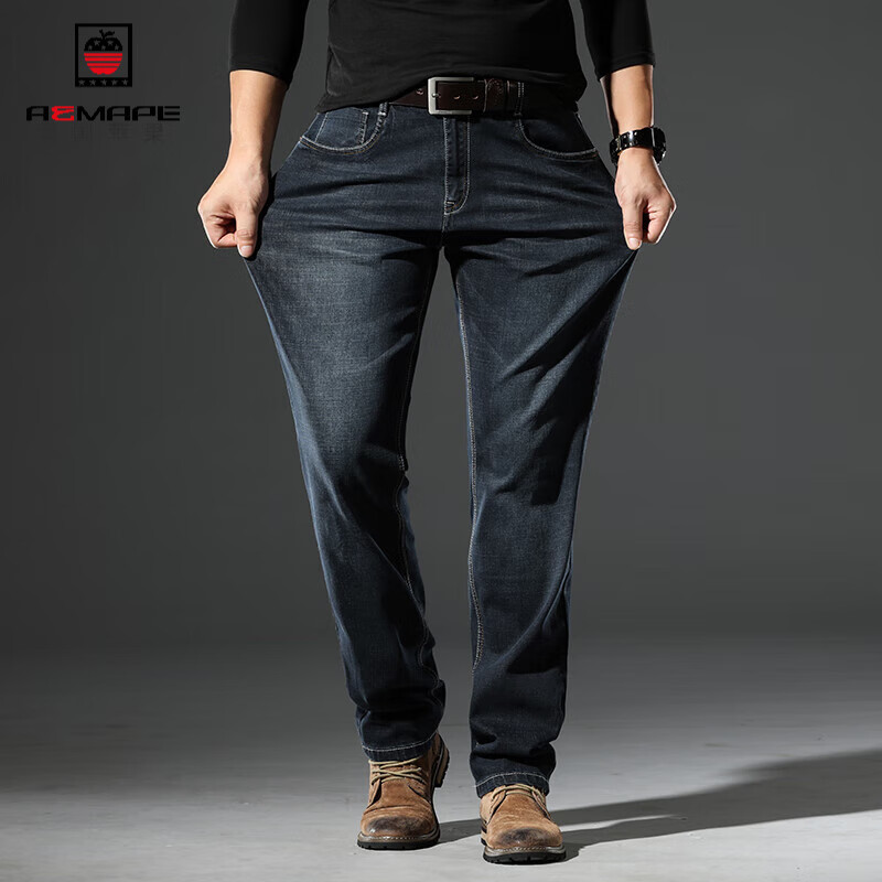 牛仔裤男大码弹力胖子商务休闲加肥加大 蓝黑色 春秋款(9132) 32 135