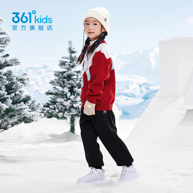 361°童装儿童圆领仿毛衫男女童冬季新款小童时尚保暖童趣毛衣 海港红 101cm