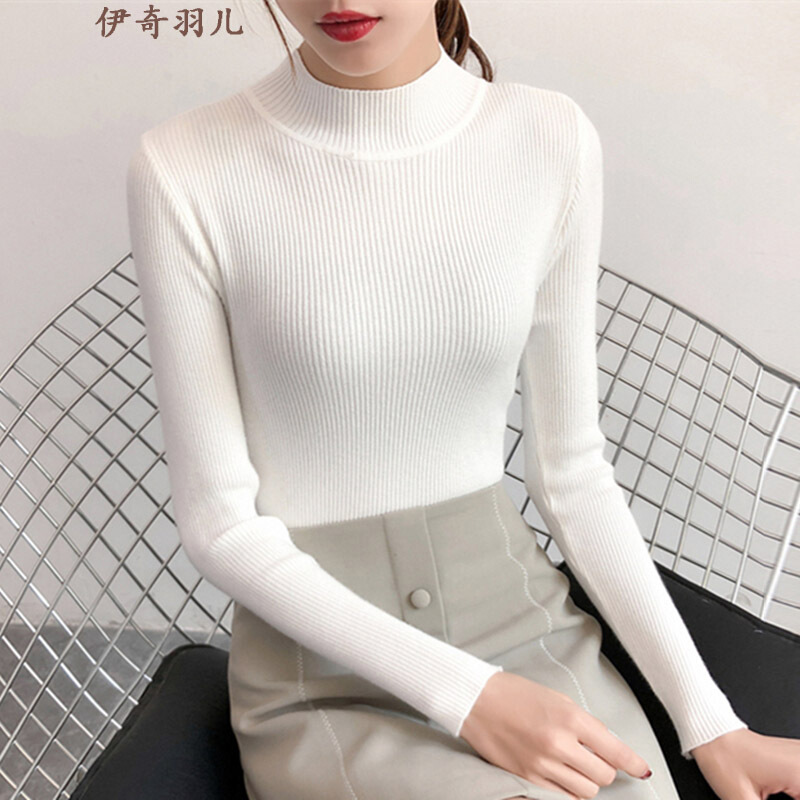 针织衫纯色打底衫女秋冬显瘦曲线半高领毛衣冬款新款小香风外套薄款