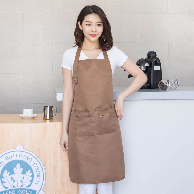 欧格达围裙家用厨房服务员罩衣工作服女时尚男防水防油围腰围兜LOGO印字 三扣挂脖橙色 均码