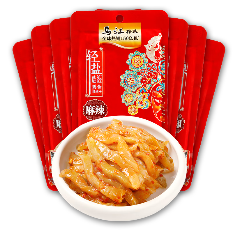 乌江 榨菜 下饭菜 佐餐小菜 麻辣味红油榨菜丝 80g*7袋  下饭轻盐咸菜