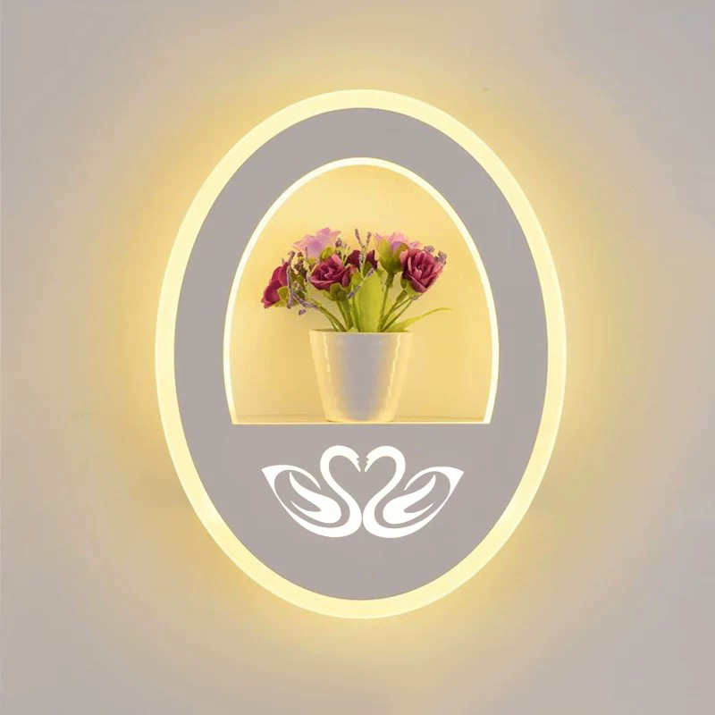 卡夢(mèng)爾 現(xiàn)代簡(jiǎn)約臥室壁燈北歐圓形背景墻燈裝飾過(guò)道客廳LED床頭燈壁燈 天鵝 三色變光