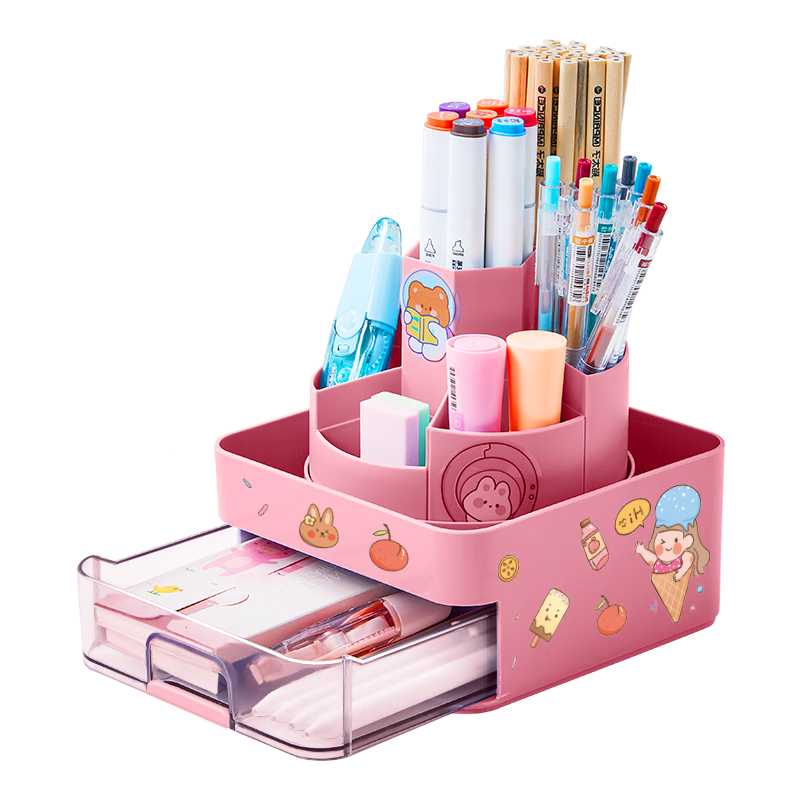 貓?zhí)有D(zhuǎn)筆筒桌面收納創(chuàng)意兒童可愛文具學(xué)生桌辦公桌小學(xué)生文具筆架筆盒裝筆收納盒 天圓地方旋轉(zhuǎn)筆筒 藍(lán)