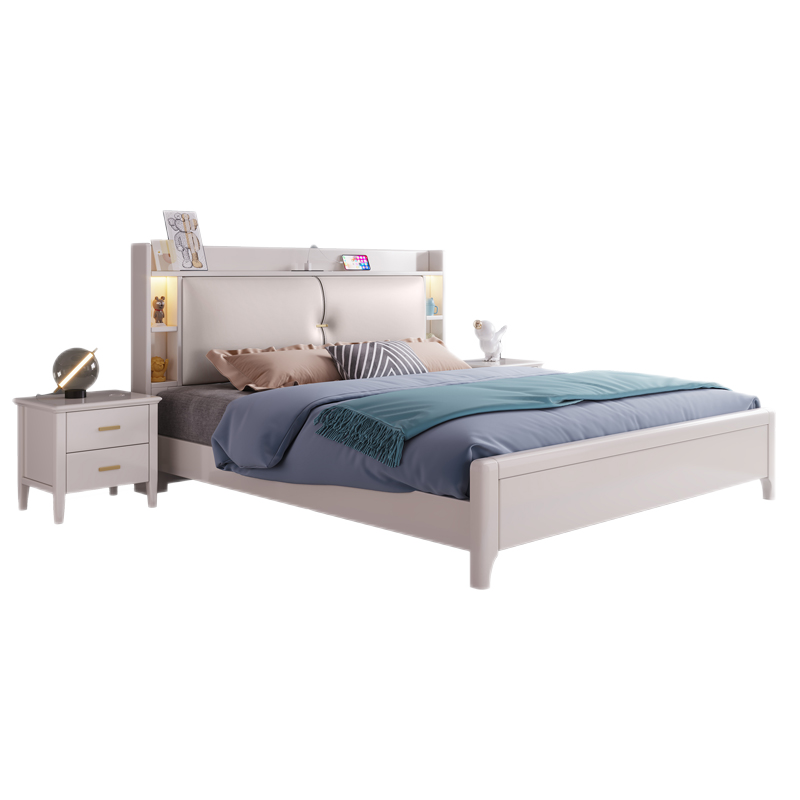 优卡吉 实木床现代简约双人床主卧美式轻奢风格软包储物床 SQ-216 1.5/1.8米框架床+20cm乳胶床垫+床头柜*2