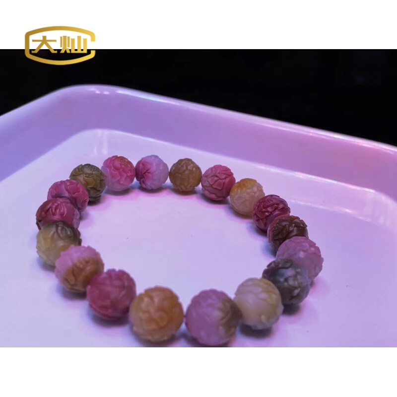 天然盐源玛瑙手链礼品七彩南红圆珠牡丹花手串11毫米生日礼物虎年礼物