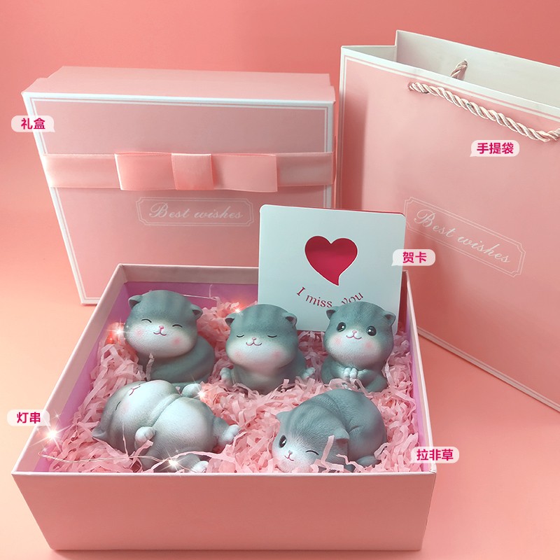 猫咪摆件5只礼盒装(帮写贺卡)