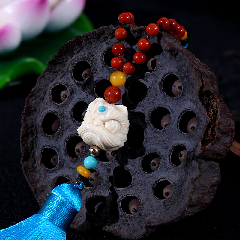 锦鼎猛犸象牙 三通佛头 醒狮背云配珠 腰珠 手串 佛珠 饰品配饰 配珠