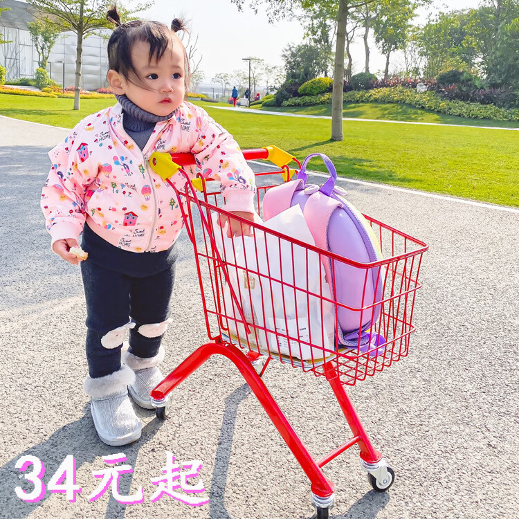 兒童購物車寶寶市小型鐵推車迷你過家家網紅攝影道具寶寶手推車 加大款藍色