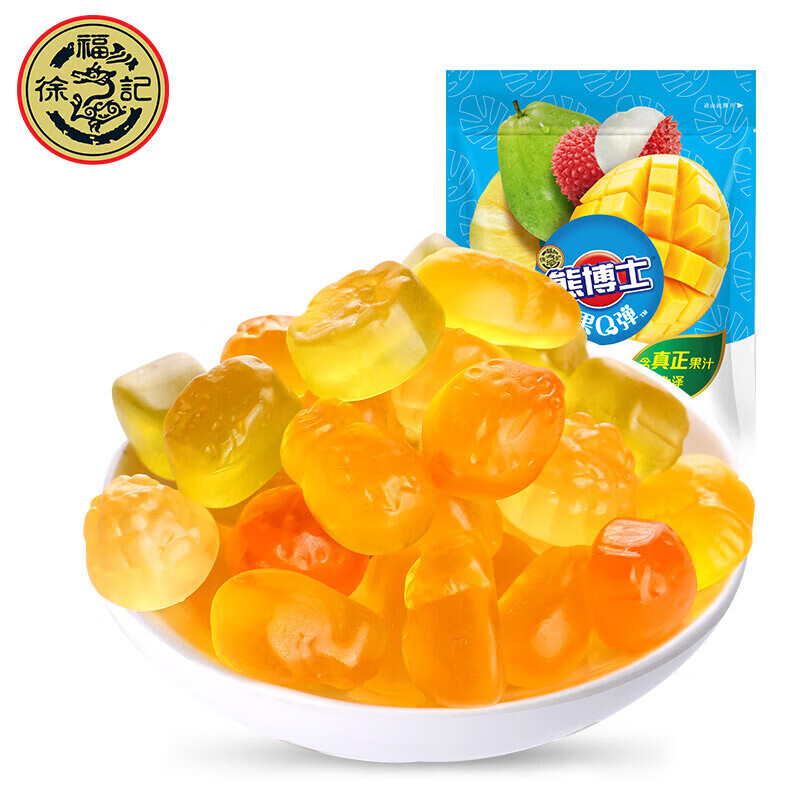 徐福记熊博士橡皮糖果汁软糖qq糖多彩儿童糖果休闲零食品综合果味 60g