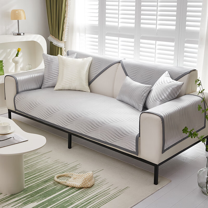 沙发垫夏季夏天款凉席坐垫子防滑皮沙发套罩高端新款盖布 冰晶-冰川灰