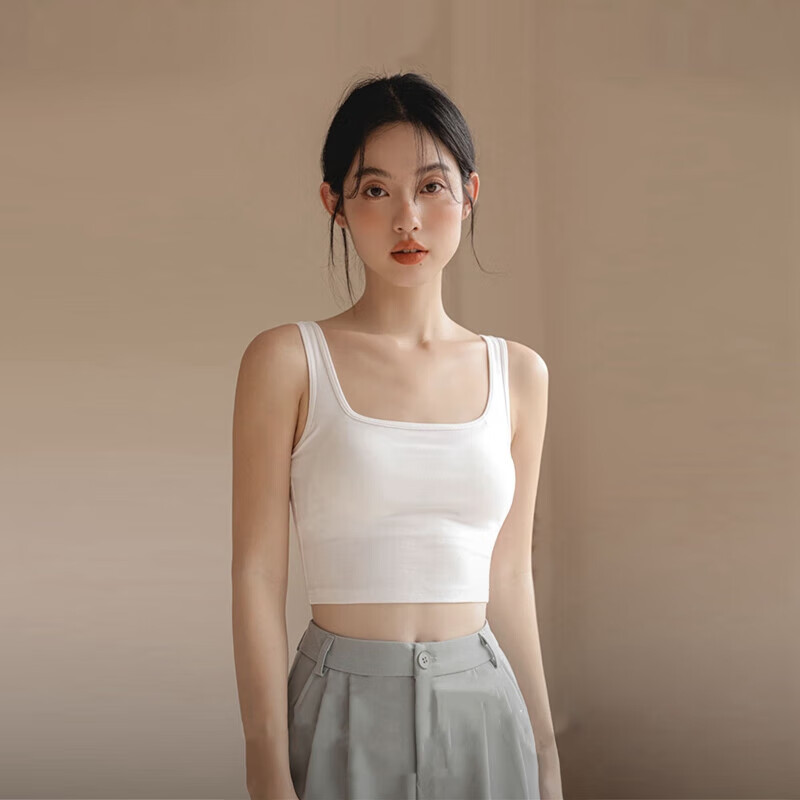 语墨初晴高端品质露肚脐上衣女漏肚子衣服方领背心女夏吊带夏天穿的