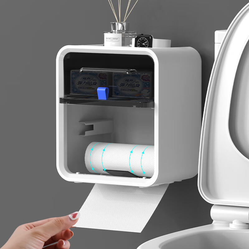 【精选好物】浴室卫生间壁挂式卷纸纸巾盒大空间多功能防潮湿免打 绿色双层