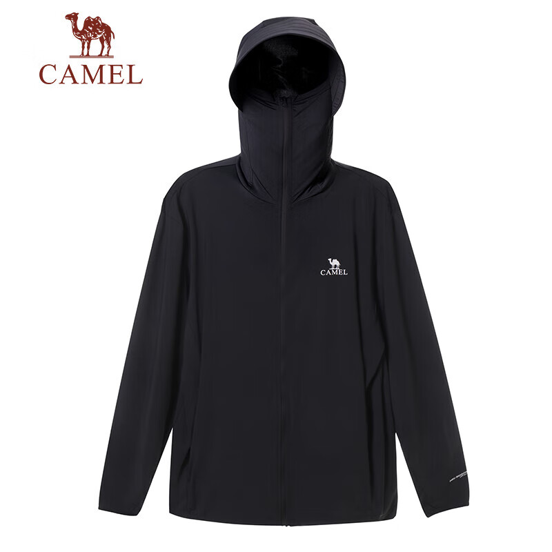 骆驼（CAMEL）防晒衣夏季户外防紫外线薄透气皮肤衣长袖防晒服外套 AC72251004H，幻影黑，男 XXXL