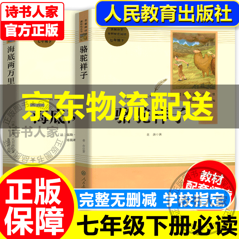 骆驼祥子和海底两万里人教版 七年级下册名著课外书正版全套+初中初一原著名著阅读课程化丛书老舍 人民教育出版社JST 海底两万里+骆驼祥子全2册（下册）【京东配送】