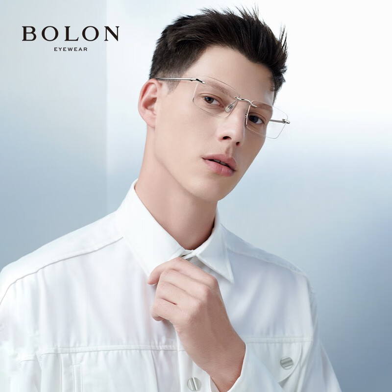暴龙（BOLON）眼镜光学眼镜架β钛镜框男商务无框近视眼镜BT1591 B90-银色 单镜框