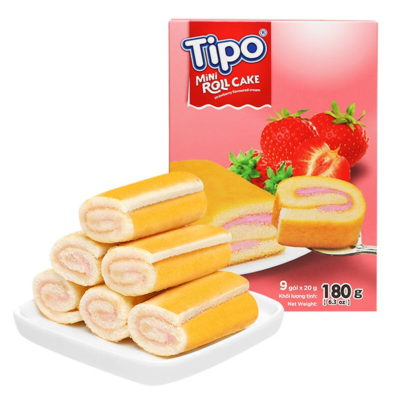 早餐代餐饼干 办公室休闲零食品 下午茶点心 迷你蛋糕卷(草莓味) 180g