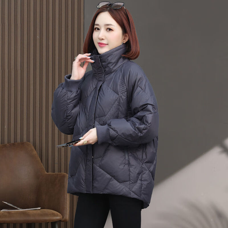 阿究究200斤自制棉衣棉服女2025年新款轻薄大码妈妈大码棉袄外套 灰紫 2XL 【建议135-150斤】高品质