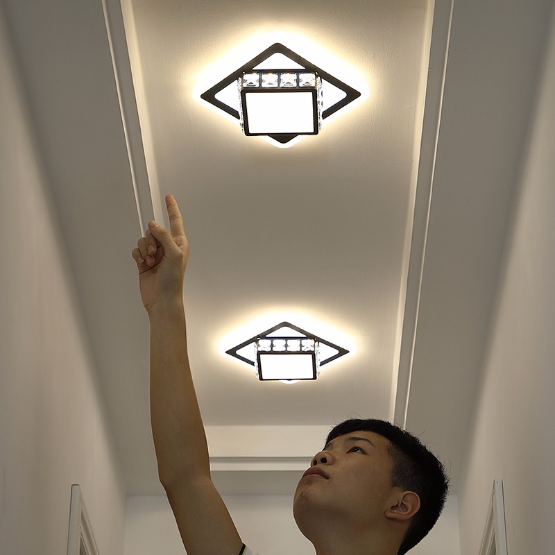 尊光 北欧黑色家用过道灯走廊灯水晶灯吸顶灯led现代简约三色变光门厅