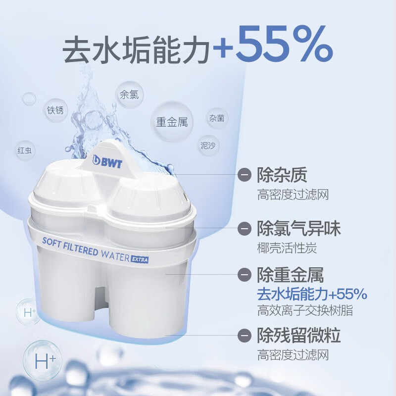 倍世（BWT）净水壶滤水壶净水器家用 欧洲去水垢滤芯 益家4.2L大容量厨房客厅通用 【去水垢-加强版】1壶1芯
