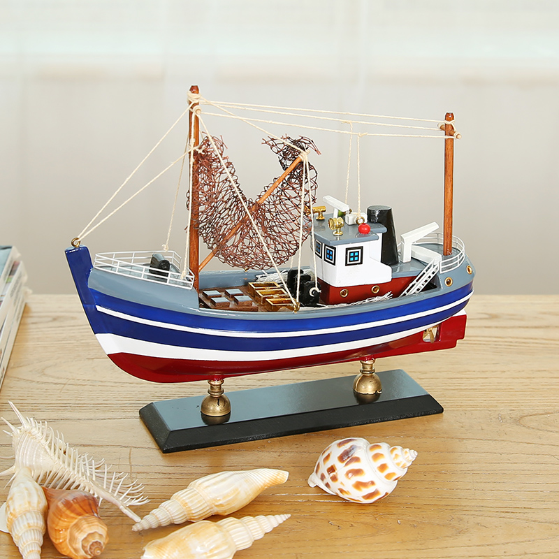 室內(nèi)（Snnei）室內(nèi)地中海仿真帆船模型擺件木質(zhì)漁船裝飾工藝船生日禮物畢業(yè)紀(jì)念 滬煙