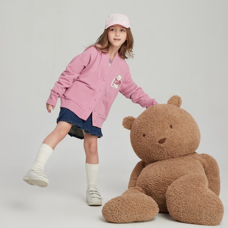 Gap女童秋季校园风法式圈织软卫衣786349童装洋气开衫 粉红色 150cm(XL)