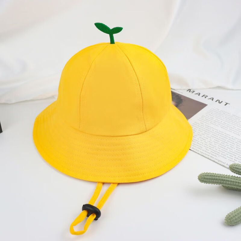 小黄帽幼儿园夏季帽子安全帽可定制遮阳防晒渔夫帽 纯棉小绿芽黄色有