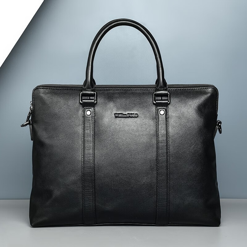 williampolo保罗新款男士公文包商务真皮手提包简约男士皮包斜跨包横