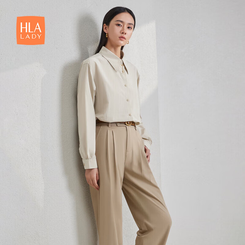 海澜之家长袖衬衫女24纯棉质地宽松梭织女装夏季