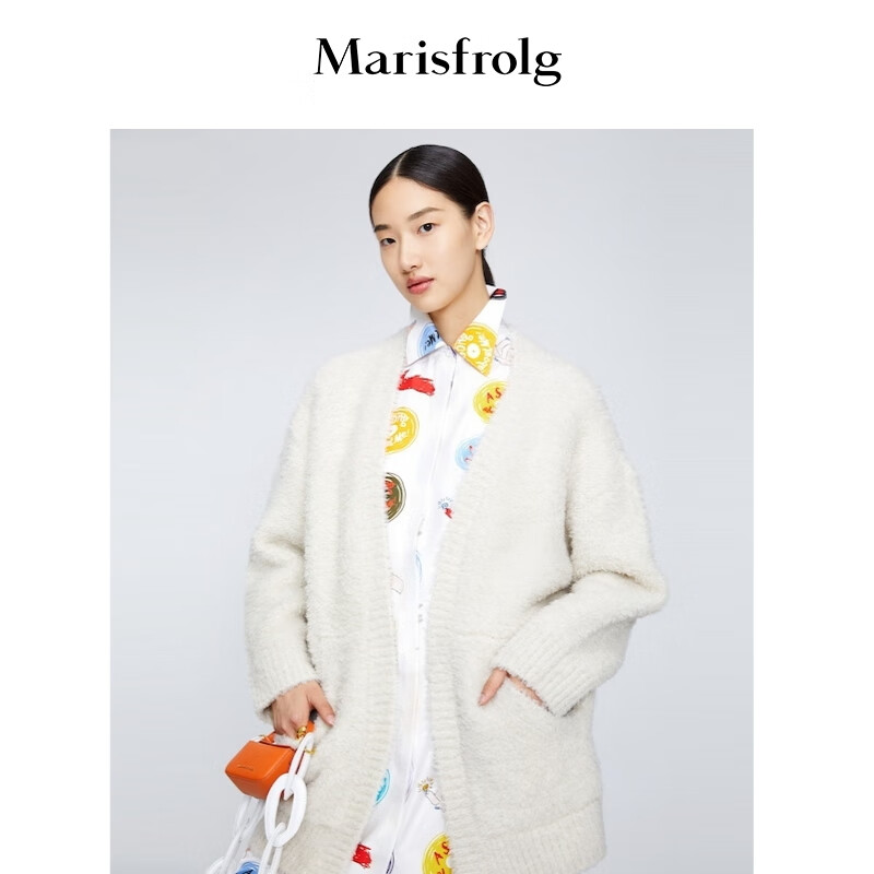 【商场同款】Marisfrolg/玛丝菲尔21冬季新款白色羊毛毛针织衫开衫A1BW4842M 白色 S